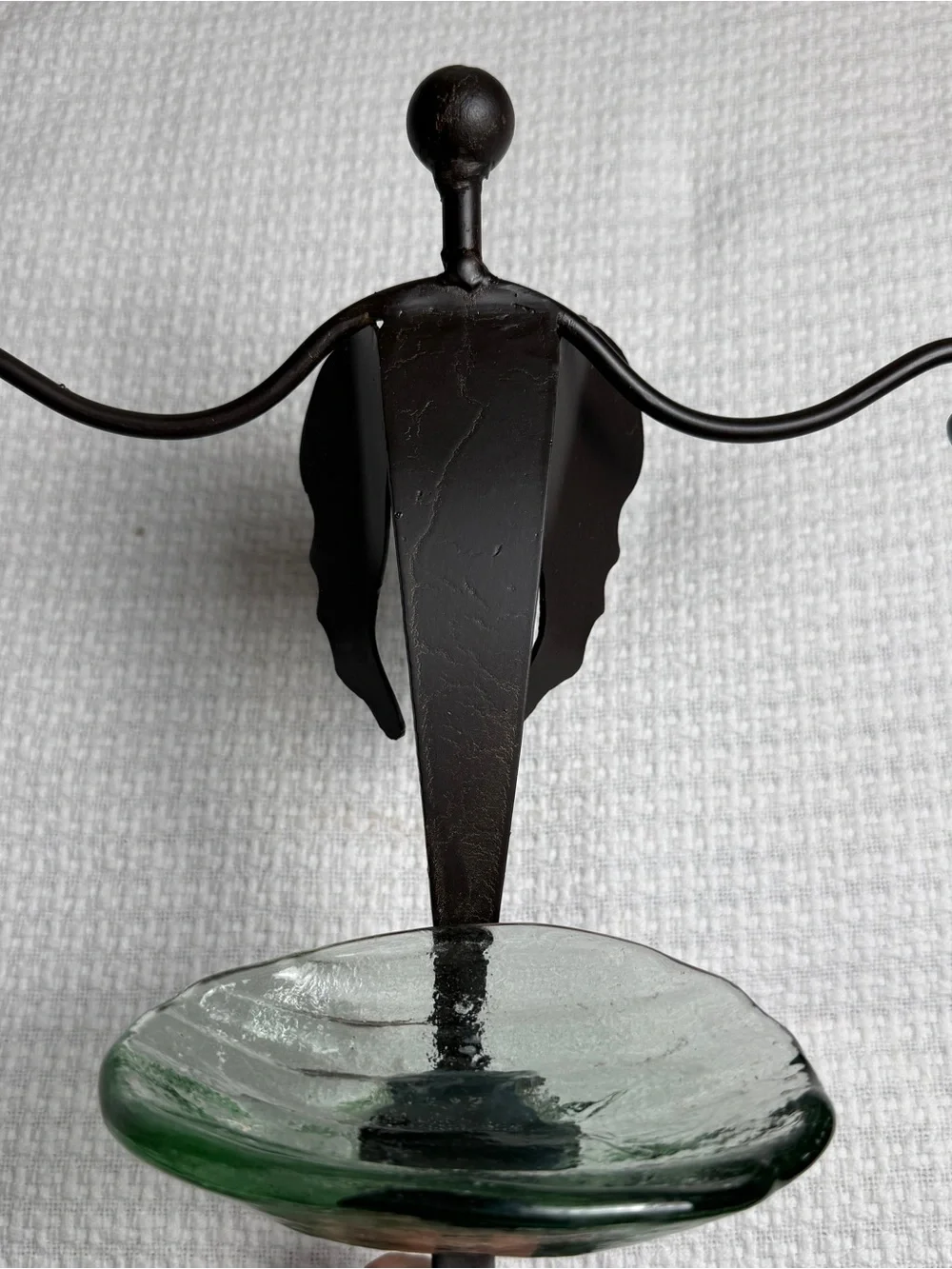 Angel Soap/Towel Holder Bathroom Rustic Countertop Forged Iron Glass Dish Cottag